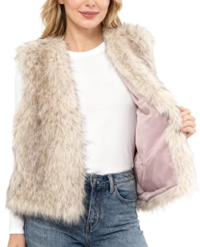 Amazhiyu Gilet d'hiver en fausse fourrure sans manches ouvert sur le devant | Cardigan court en fourrure décontracté, sans manches, doublé, sans poches