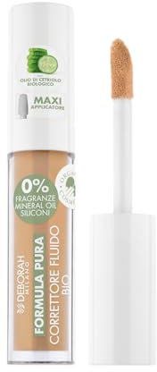 Deborah Correttore Fluido Formula Pura BIO N.04 Amber, 0% Siliconi, Antirughe Borse e Occhiaie, riduce Imperfezioni e Discromie, Finish Luminoso, con Olio di Cetriolo Bio