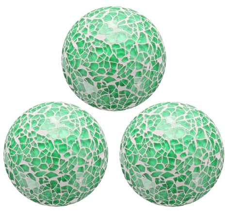 sourcing map 3 bolas decorativas de cristal de mosaico de 7,6 cm, esferas decorativas de mesa, esferas de centro de mesa para decorar cuencos, jarrones, mesas de boda, fiesta, color verde