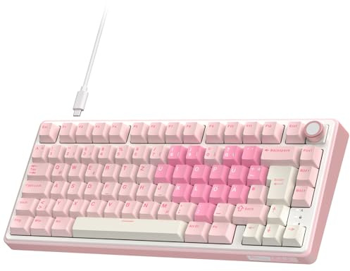 RK ROYAL KLUDGE R75 Clavier Gamer Tir Mode Gasket Mounted, Clavier sans Fil Mécanique RVB, AZERTY Français avec Knob, Clavier TKL 75% Hot Swap QMK/Via, PBT keycaps, Pink