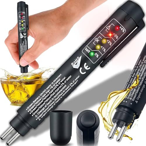 AYMBH Upgraded Brake Fluid Tester Pen – 5-in-1 Digital Oil Quality Detector for DOT3 DOT4 DOT5 ENV4 ENV6 – 5 LED Indicator, Moisture Analyzer, Auto Shutoff – Universal Car Tool