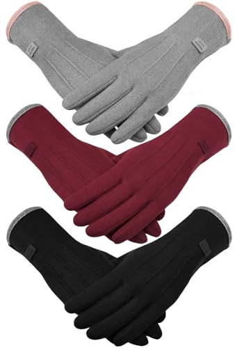 Tavaleu Womens Winter Gloves Thermal Touch Screen Windproof 3 Pairs Gloves