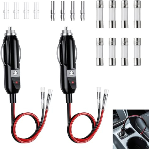 2 Pezzi Spinotto Presa Accendisigari, Spina Accendisigari Maschio 12V-24V con Fusibile 10A/15A, Cavo 30CM 16AWG, Indicatore LED, Adattatore per Auto, SUV, Accessori Auto per Alimentazione e Sicurezza