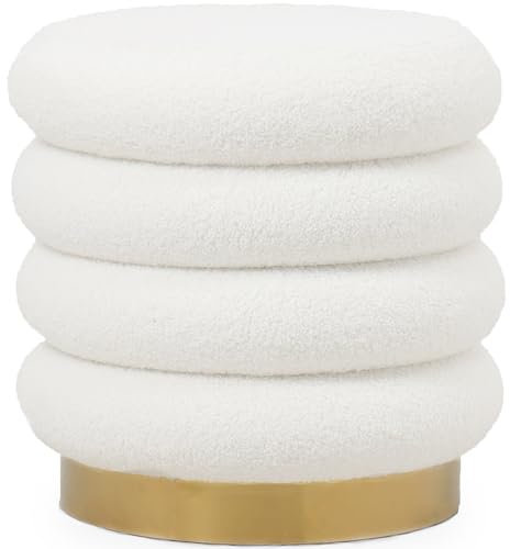 Iconik Interior Puf Redondo Tapizado en Tejido Rizado - Gereth Blanco