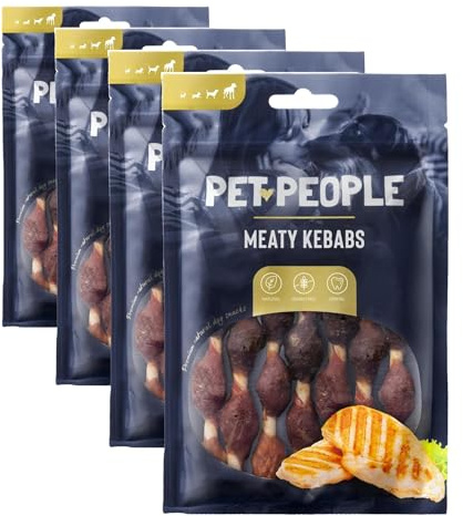 Pet People Meaty Kebabs 90g, Natural, Grain Free, High Protein, Dental Care, Dog Snacks - 8pc, 80g (1 Bag) (Pack of 4)