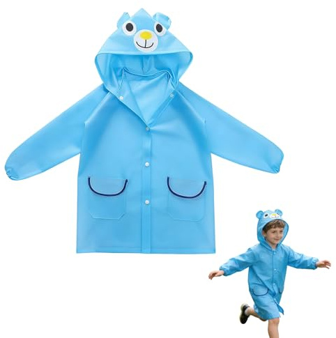 Imperméable Enfant à Capuche, Manteau de Pluie Garçon Fille 3-7 Ans 80-130 cm, Veste de Pluie Légère avec Motif Animal, Manches Longues, Poches et Boutons Pression, pour École et Extérieur