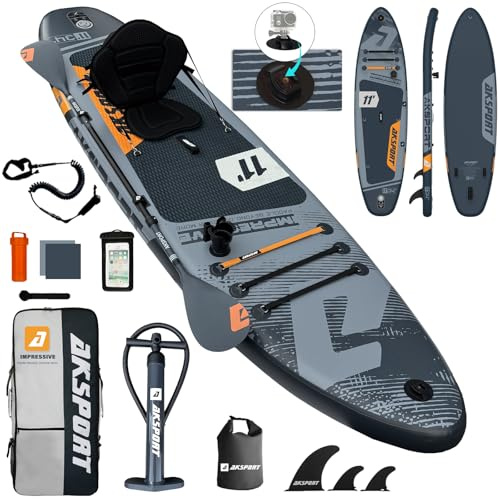 AKSPORT 11' Inflatable Stand-Up Paddle Board with Upgraded SUP Accessories Kit | Extra Wide 34 Design | Non-Slip Deck | Premium SUP Board for Adults & Youth of All Levels