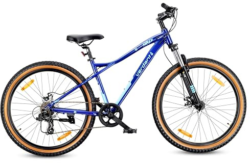 sun baby Verdant Shred VTT 27.5 Pouces pour Femmes et Hommes, léger Vélo Tout Terrain 27.5 - Cadre en Aluminium, Freins à Disque, 7 Vitesses - Bleu