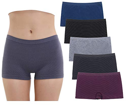 Ruxia Women's Seamless Boyshort Panties Nylon Spandex Underwear Stretch Boxer Briefs Pack of 5