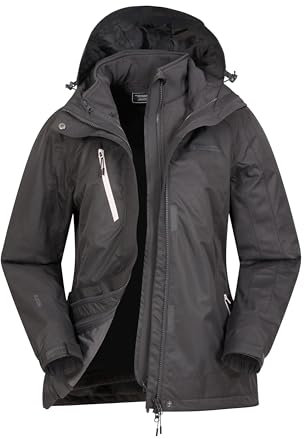 Mountain Warehouse Bracken Melange 3-in-1 Jacke für Damen - Wasserdichte Damen-Outdoorjacke, Thermo-Funktionsjacke, atmungsaktiv, abnehmbare Kapuze, verstellbar - Winter Schwarz (01) Damengröße EU 34