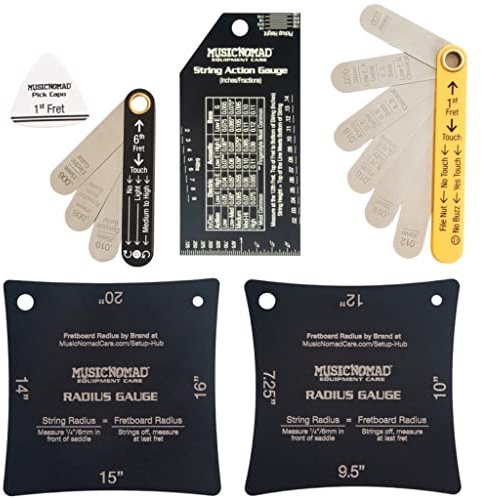 MusicNomad MN604 Precision 6 Piece Guitar Setup Gauge Tool Set - Plus 24 pg Instructional Booklet and Storage Case