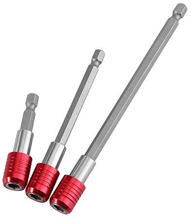 Barra de extensión de soporte de broca-3 piezas para puntas de destornillador eléctrico de vástago hexagonal de 1/4 (rojo)