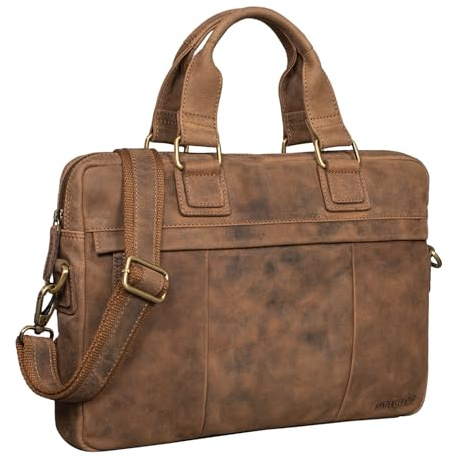 STILORD Andrew Vintage Portafolio para Hombro Piel Bolsa de Negocios Maletín para Portátil de 13,3' para Trabajo de Cuero Auténtico Color:aneto - marrón