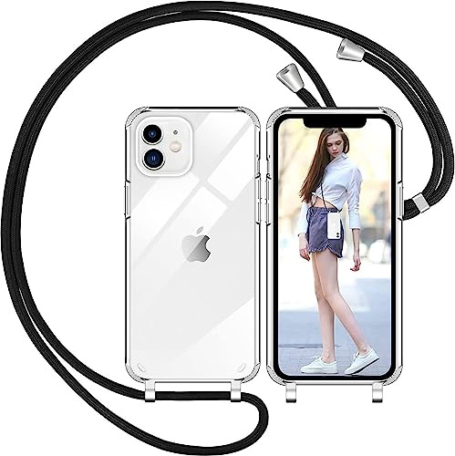 Nupcknn Funda Silicona con Cuerda para iPhone 12/iPhone 12 Pro, Carcasa Suave Silicona Case con Correa Colgante Ajustable Collar Correa de Cuello Cadena Cordón（Transparente, 6.1）