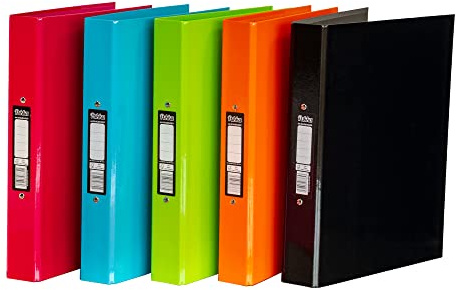 Pukka Pad, Brights A4 Ringbinder Files with 2 O-Ring Mechanism – 10 Pack of Assorted Colours – 40mm Spine with Customisable Label for Large Amounts of Documents – 32 x 26.3mm