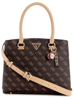 GUESS Damen Noelle Girlfriend Satchel Schulranzen, Tragegriff Oben, Braunes Logo