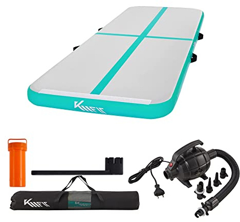 KM KM Fit Turnmatte Aufblasbar Airtrack Gymnastikmatte 5M Tumbling Matte Fitness-Matte inkl.Tragetasche, elektr.Luftpumpe&Flick-Set Yogamatte, Trainingsmatte UV-Beständig Turn- & Fitness Mint Grün