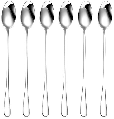 Set di 6 Cucchiai da Caffè per Latte Macchiato, 19.5 cm Cucchiaini da Latte in Acciaio Inox, Cucchiaio per Gelato, Cucchiaino da Tè, Cucchiaio da Dessert, Acciaio Inox Lucido, va in Lavastoviglie