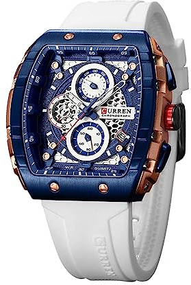 FORSINING Herren-Armbanduhr, modisch, analog, Quarz-Armbanduhr für Herren, rechteckig, großes Zifferblatt, Silikonband, wasserdicht, Militäruhr, Kalender, Datum, weiß, Militär
