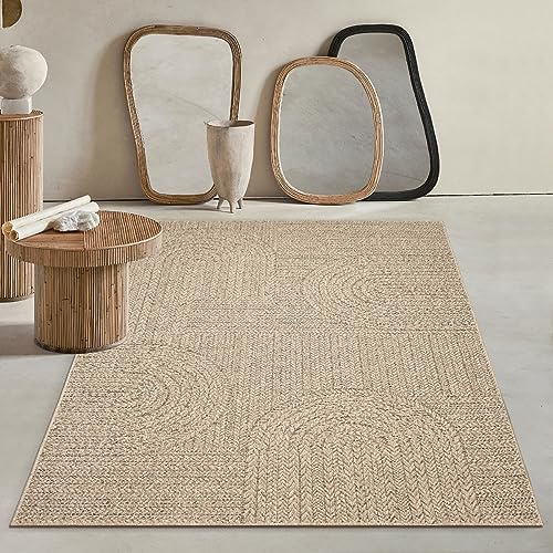 Mia´s Teppiche Soil - Tapis extérieur et intérieur résistant aux intempéries, Aspect Jute Naturel, idéal pour terrasse, Balcon et Jardin, env. 60 x 90 cm
