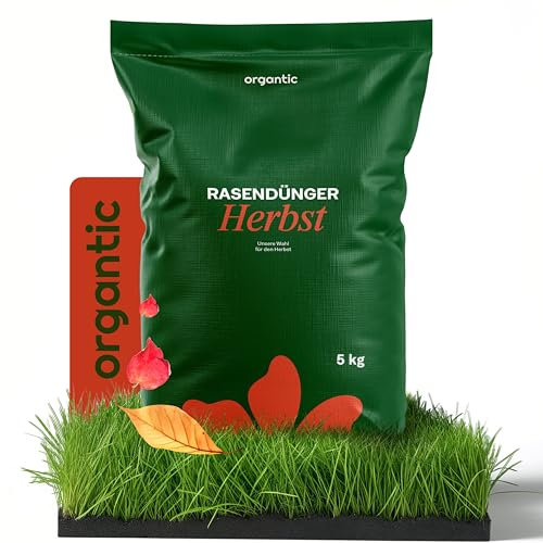 Organtic Engrais pour gazon d'automne 5 kg, granulés d'entretien de pelouse résistant à l'hiver avec potassium, repousse la mousse, idéal pour l'automne, convient pour les épandeurs, formule très