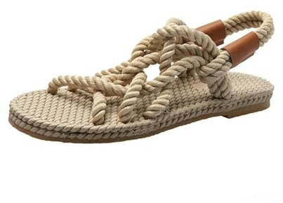 LIANDUN Donna Sandali Estivi Scarpe Corda Intrecciata con Tradizionale Casual E Semplice creatività Sandali Moda-beige-39