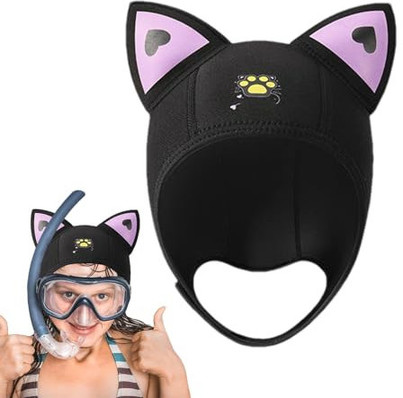 Katzenohrhaube aus Neopren | Sport-Katzenohr-Haube | Katzenohr-Design, Surf-Hood, Tauchhaube mit Ohren, Neoprenanzug-Zubehör, Katzenohren, Unterwasser-Katzenohrhaube für Taucher