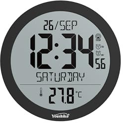 Youshiko Jumbo Large Radio Controlled Wall Clock (UK & Ireland Version/Premium Quality/Clear Display), Large Round, Temperature display (Black)
