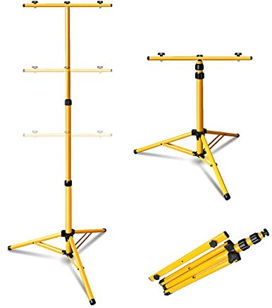 Daromigo Stativ för byggprojektor, teleskopstativ för LED-projektor, stativ justerbar höjd 64–160 cm, stativ i gult stål (dubbelt stativ)