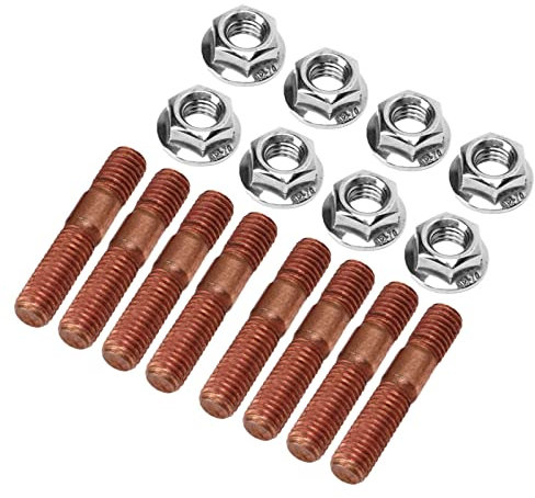 8 Stück Stehbolzen, Auspuffkrümmer Bolzen Kit Abgaskrümmer Stehbolzensatz M8 1,25-Gewinde-Turbobolzen-Set 8 mm Muttern-Hardware
