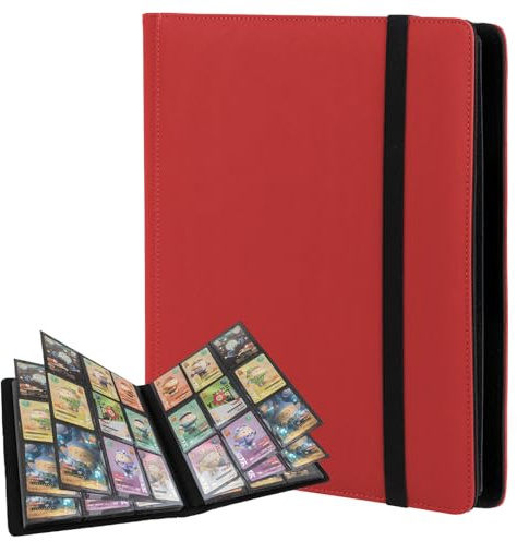 Trading Card Binder 9 Pocket, Fvxldcz PU Cover Card Collection Binder 540 Cards Sleek Side-Loading Card Album, Sturdy Card Collection Folder for TCG, MTG, Yugioh, Sport Cards (Red-2)