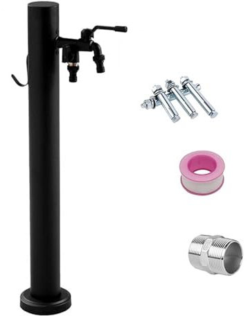 RTTZBOZ Colonna d'Acqua da Giardino Nera Colonna Cilindrica Autoportante in Acciaio Inossidabile 304 con Rubinetto, Fontana da Esterno(60cm/24in)