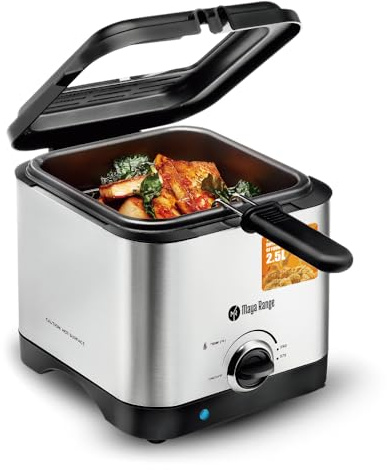 Maya Range Compact Deep Fryer, 2L Capacity, Stainless Steel, Temperature Control, Removable Basket, Cool touch Lid 1000W