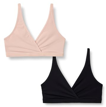 Amazon Essentials Reggiseno per Allattamento in Microfibra Effetto Pesca Donna, Confezione da 2, Nero/Petalo Chiaro, S