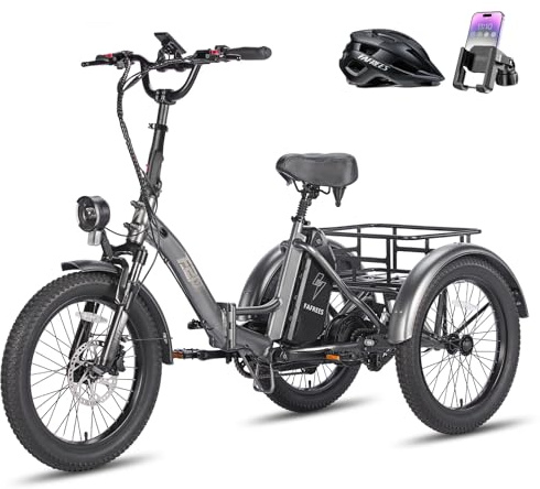 Fafrees F20 Mate ebike klapprad Dreirad 20 * 3.0 Zoll, E-Dreirad für Erwachsene 48V 18.2Ah Akku, e-Bike 3 Rad 25km/h, Lastenfahrrad für senioren Reichweite 55-110Km (Kleiner Korb, Grau)