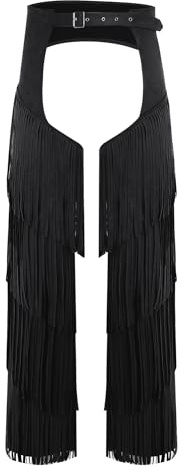 Alvivi Chaps Cow-Boy Homme Pantalon Costume Cow-Boy Western À Franges Costume Hippie Carnaval Halloween Clubwear Noir S