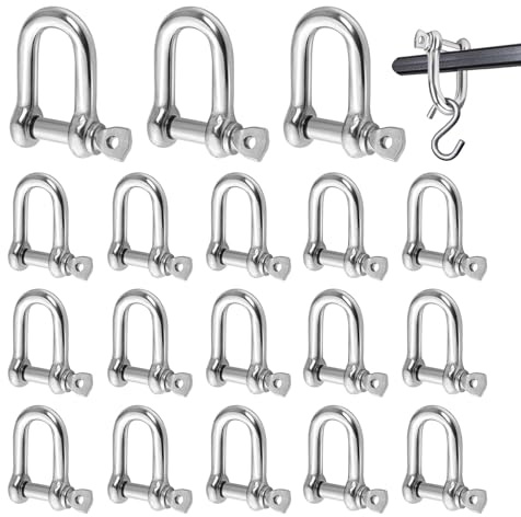 M6 D Shackle Heavy Duty, 18 Pcs Stainless Steel Shackles with Screw Pins 220kg Capacity for Outdoor Rigging Sailing Camping DIY Traction Hook Accessory