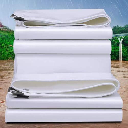 Lona impermeable resistente de 4 x 6 m, color blanco, cubierta para muebles, cobertizo, techo, caravana y remolque, con ojales reforzados, lámina de plástico duradera