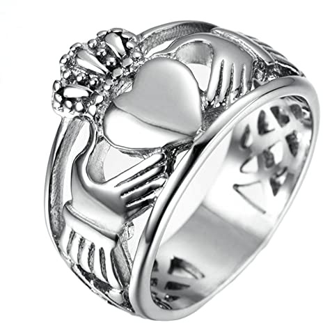 Feng Shui， Biker Ring Rostfritt stål, Herrringar Personlig Claddagh Ring Krona och Hjärta Storlek L 1/2 till Z 1/2