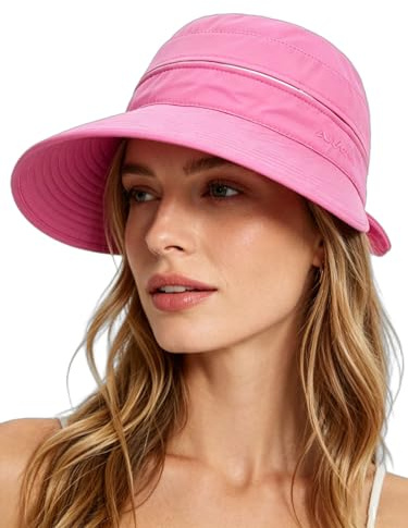 Femmes Dames Chapeau de Soleil Réglable Casquette Visière Pliable Large Bord Protection Solaire Respirant Cap d'été UPF 50+ Anti-UV pour Voyage Vacances Piscine Camping Trekking Vélo Course Marche