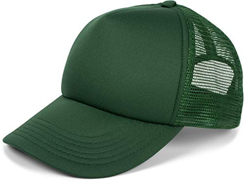 styleBREAKER Unisex 5-Panel Trucker Cap mit Mesh-Einsatz | verstellbares Basecap mit Click Snap Verschluss | luftiges Netz Cap für Damen und Herren, Farbe:Dunkelgrün