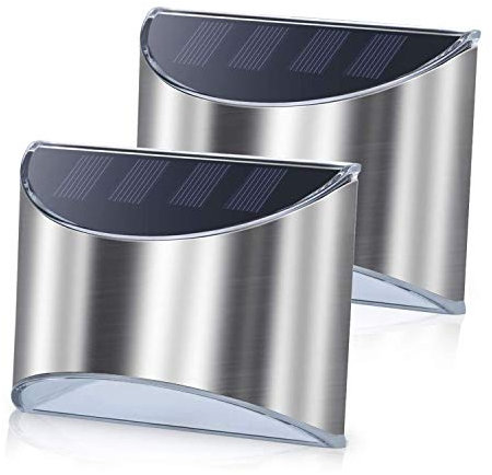 Solalite® 2 Pack Stainless Steel Security Solar Wall Lights - Outdoor Fence Post and Step Lights, Weatherproof with No Wiring Required