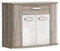 FORTE Rondino Kommode mit 2 Türen und 1 Schublade, Holzwerkstoff, Sandeiche / Weiß Hochglanz, 99,7 x 81,5 x 43 cm