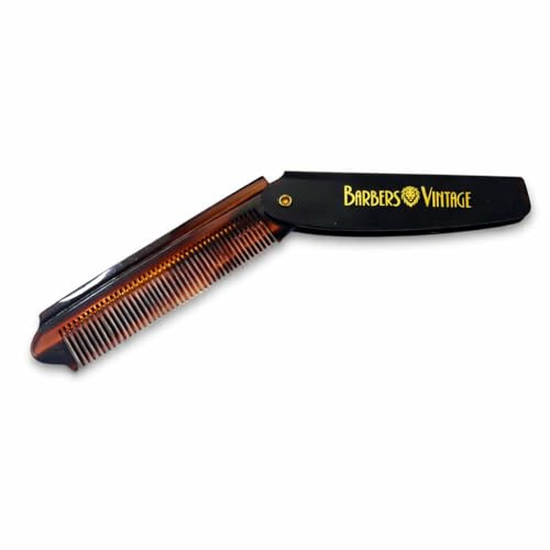 Barbers Vintage Folding Comb (Tortoise Shell Finish). Luxury Hand Made Pocket Flip Comb for Men. Perfect for Male Grooming Hair/Moustache/Beard.