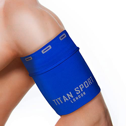 TITAN SPORT Mobile Phone Armband Universal Holder Sleeve, Running/Gym/Sport Exercise Arm Bag For Adult Women/Men, Suitable For Devices Up To 7 Inches, iPhone SE/X/6/7/8/11/12/13/14/15/16(Medium,Blue)