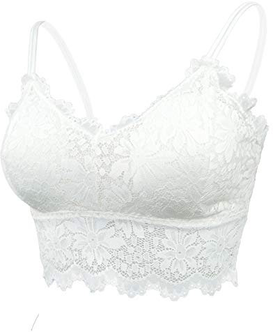 Maeau - Lace Bralette Plus Size Women Straps Tube Bra with Removable Push Up Wireless Yoga Sports Camisole Bralette Vest Underwear for Girl - L - White