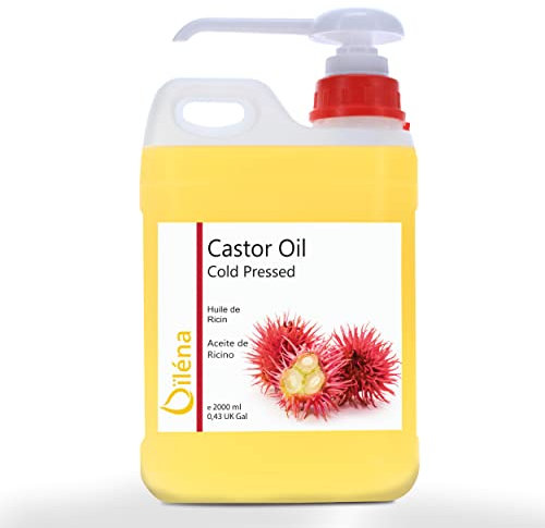 Olio di Ricino Puro, Accelera la Crescita di Capelli, Ciglia, Barba e Unghie, Spremuto a Freddo, Siero Anticaduta, 100% Vegan, 2000 ml