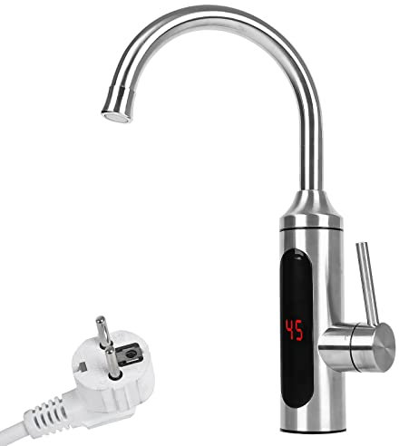 Elektrisch Wasserhahn mit Durchlauferhitzer 230V,CEIEVER Elektrische Heizung Wasserhahn LCD Temperaturanzeige 360°Misch Drehung KüChenarmatur Armatur mit Sofortiger Warmwasserbereiter für Küche