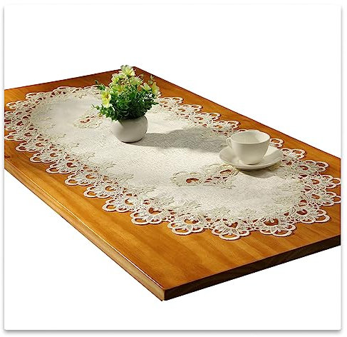 Spitze Oval Tischläufer Gestickte Tischdecke Spitze Deckchen Deckchen Oval Decke Handtuch Für Wohnzimmer Schrank Couchtisch, 40x90cm, Weiß