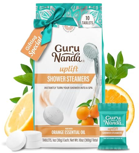 GuruNanda Uplift Shower Steamers for Aromatherapy (10 Pack), Relaxation Gifts for Women & Men with Essential Oils, Stress Relief, Home Spa & Self Care